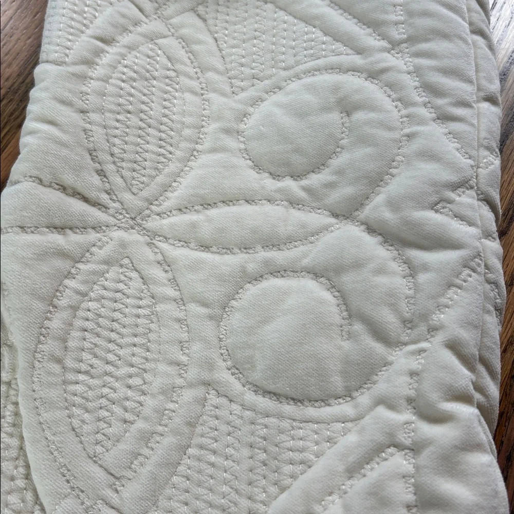 Pottery Barn cream colored quilted stocking with Jessica embroidered